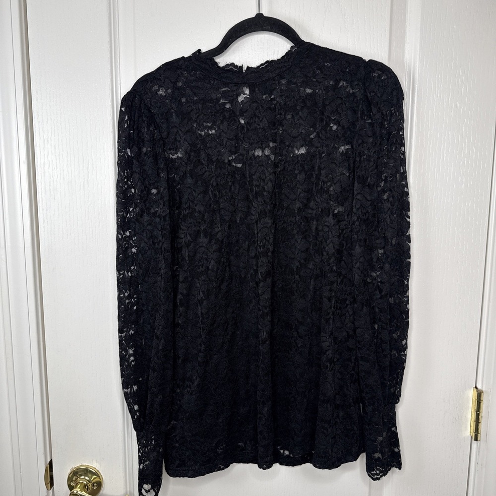 DOROSE Womens M Black Floral Lace Top Long Sleeve Mock Neck Lined Cami Dressy
